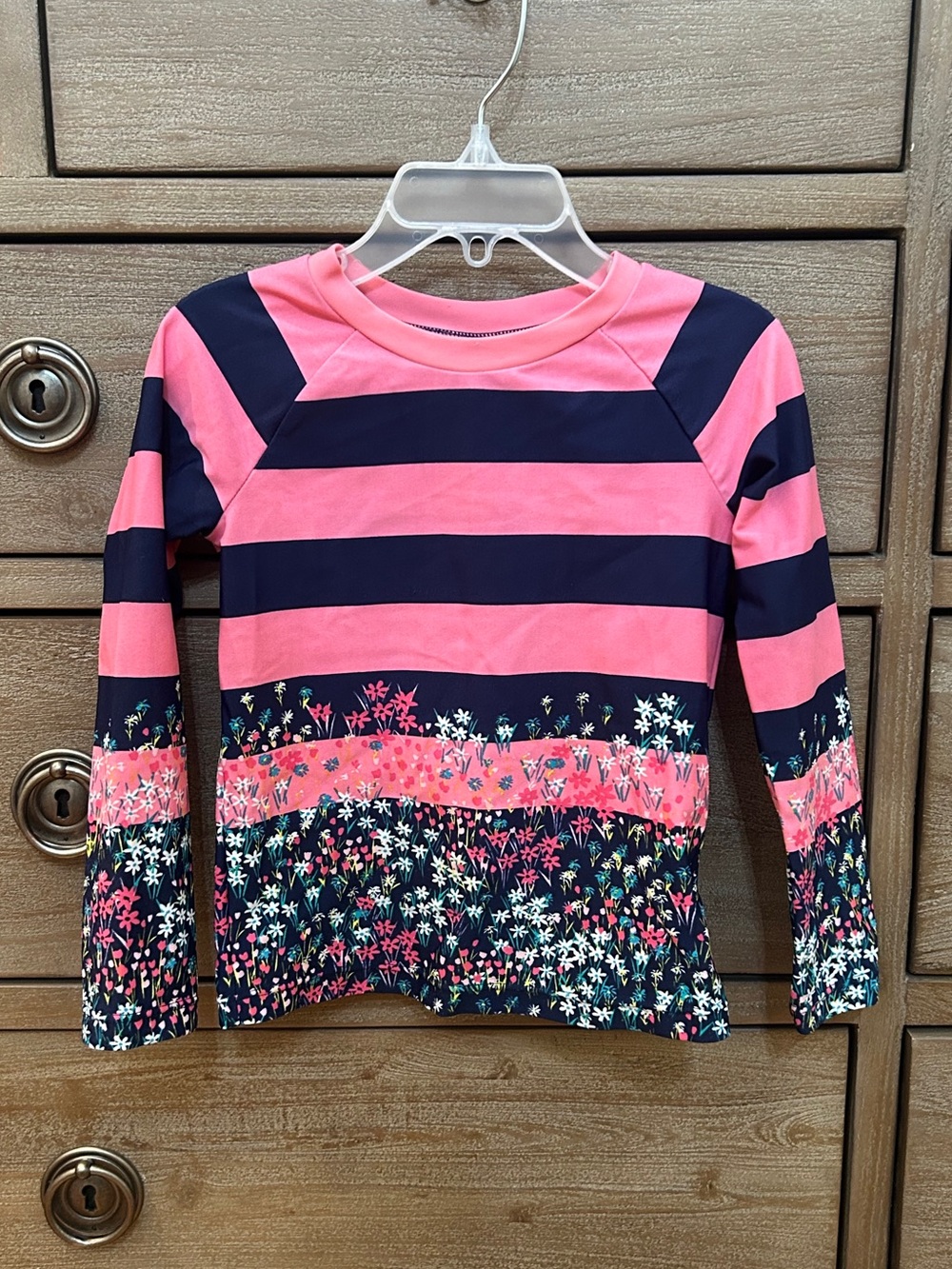 GAP Pink and Navy Striped Rashguard with Floral Accents